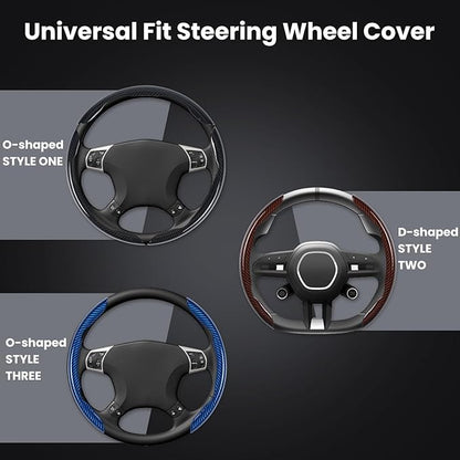 Hiseanllo Carbon Fiber Steering Wheel Cover 3PCS Set – Anti-Slip, Scratch-Resistant, Universal Fit for 14–16 Inch Wheels – Interior Car Accessories for Cars, SUVs, Trucks (Blue) - Image 5
