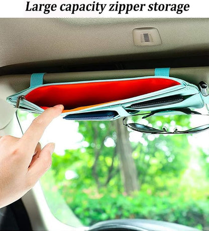 Blue Car Sun Visor Organizer, Lightweight Travel Document Visor Pocket | Visor accessories multi-slot design stores docs, cards & sunglasses, slim fits all vehicles without obstructing sight - Image 3