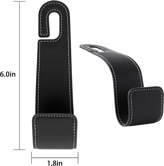 Leather Car headrest Hook for Purses and Bags (Black, 2pcs) | Leather wrap hook with Larger strap holder, friendly to your leather purse. Strong load up to 44lbs. - Image 2