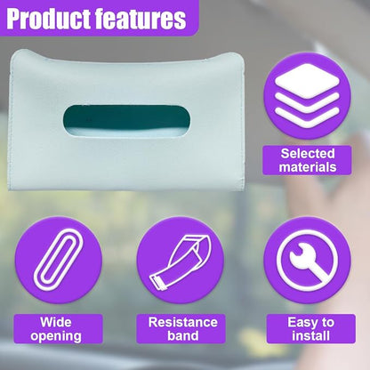 YoRise Car Sun Visor Tissue Holder, Soft Leather Automotive Hanging Napkin Storage Box, Rectangular Vehicle Interior Tissue Organizer Case for Car, SUV, Truck (Blue) - Image 5