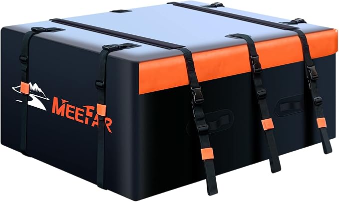 Car Roof Bag Rooftop Cargo Carrier Bag Waterproof 21 Cubic Feet roof Cargo | Soft Shell Luggage rack bag for All Vehicle with/Without Rack,Includes Anti-Slip Mat,10 Reinforced Straps,6 Door Hooks,Lock by MeeFar