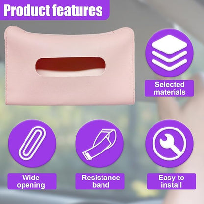 YoRise Car Sun Visor Tissue Holder, Soft Leather Automotive Hanging Napkin Storage Box, Rectangular Vehicle Interior Tissue Organizer Case for Car, SUV, Truck (Pink) - Image 5