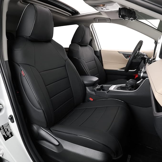 EKR Rav4 Seat Covers Custom Fit for Toyota RAV4 Adventure,TRD-Off Road 2019 2020 2021 2022 2023 2024, Leather Car Seat Cover Full Set for SUV,Faux Leather(Black) by EKR