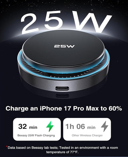Beeasy 25W Qi2.2 MagSafe Car Mount Charger Built-in Cooling Fan, Upgraded Vacuum Suction Cup 360° Rotation, Magnetic Wireless Car Charger with 63W Adapter for iPhone 17 16 Pro Max Samsung S26 Ultra - Image 2