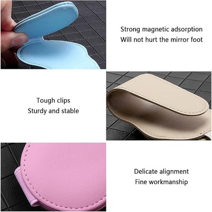 OFBAND Magnetic Sunglass Holder for Car Visor,PU Leather Car Sunglass Holder Organizes Glasses Tickets Cards & Keeps Car Tidy,Universal Car Accessories Interior (Khaki) - Image 3