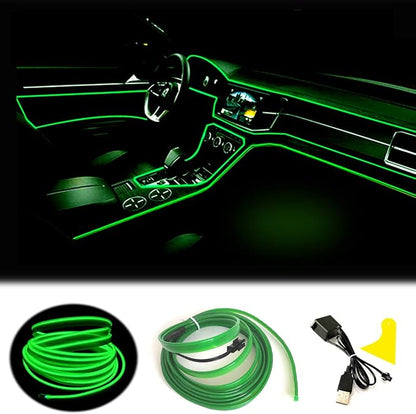 El Wire Green Interior Car LED Strip Lights, 10M Neon Wire USB 5V with Fuse Protection for Automotive Car Interior Decoration with 6mm Sewing Edge by Maxlaxer