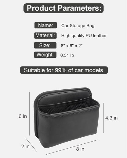 Car Seat Side Pocket Organizer for Car Doors and Consoles, Black | Reusable Adhesive Car Storage Bag, Holds phones keys wallet sunglass etc, Suitable for all vehicles, PU Leather - Image 2