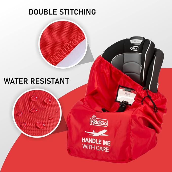 KiddiGo Car Seat Travel Bag for Airplane, Red, 33” H x 18” W x 18” D, Fits Most Standard Convertible, Booster & Infant Car Seats, Gate Check Universal Size Car Seat Cover, Easy Carry Design - Image 7