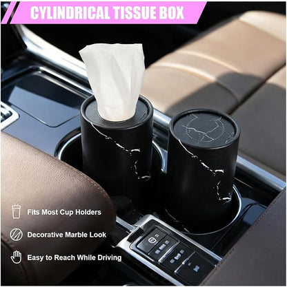 2PCS Car Tissue Holder, Round Car Cup Holder Tissue Cylinder, Black | Portable Travel Tubes Box Container for Facial Tissues, Marble Texture Auto Storage Organizer Accessories for Car Home Office - Image 5