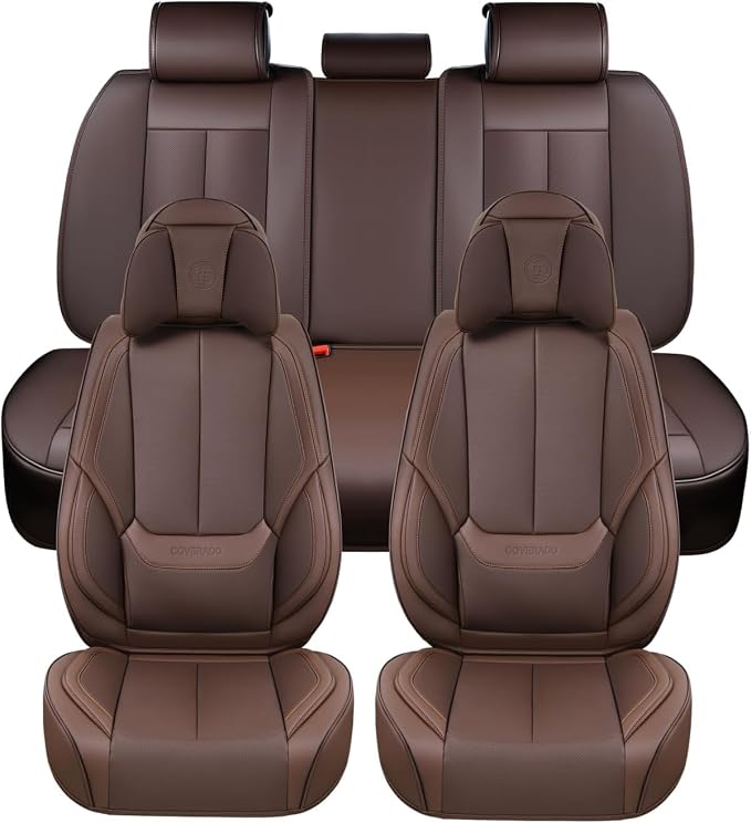 Coverado Car Seat Covers, Seat Covers for Cars, Waterproof Leather Auto Seat Protectors, Leather Car Seat Cushion, Car Interiors Accessories Universal Fit for Most Cars - Image 9