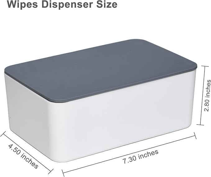 Diaper Wipes Dispenser, Tissue Storage Box Case (Gray-White) | Refillable Baby Wipe Container, Keeps Wipes Clean, Wet Wipe Dispenser Holder with Lid for Home, Office, Cars - Image 2