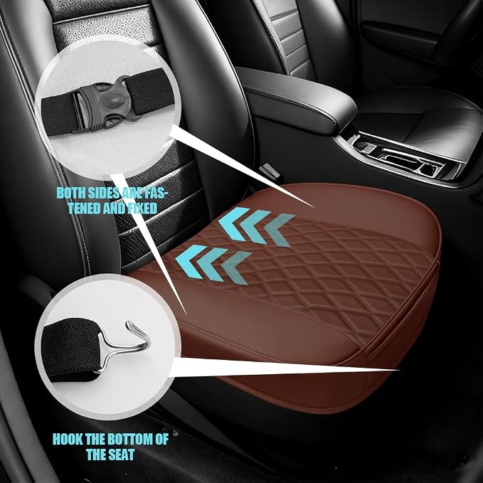 Leather Front Car Seat Cover, Anti-Slip Car Seat Bottom Covers, Full Wrapped Bottom Seat Protectors with Storage Pocket, Universal Comfortable Seat Cushion Fit Vehicles SUVs Trucks (Coffee) - Image 5