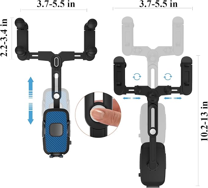 Phone Mount for Car, Rear View Mirror Phone Holder, Rotatable and Retractable Car Phone Holder Mount Rearview Mirror Phone Holder for Car Compatible with iPhone Samsung Cell Phones (Blue) - Image 7