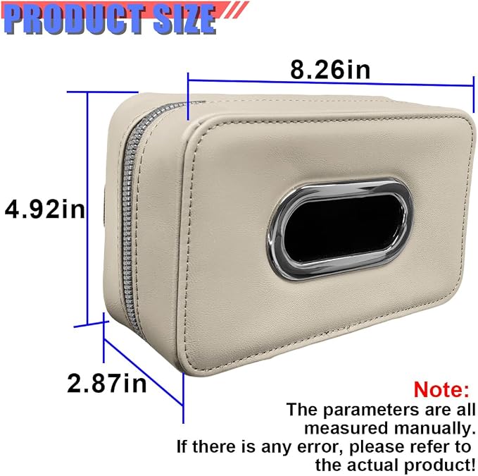 Craedli Car Tissue Holder, Leather Backseat Tissues Box Cover Rectangular Car Napkin Holder for 100-150 Tissues Organizer, Large Napkin Case Auto Headrest Hanging Mask Dispenser for SUV Sedan (Beige) - Image 2