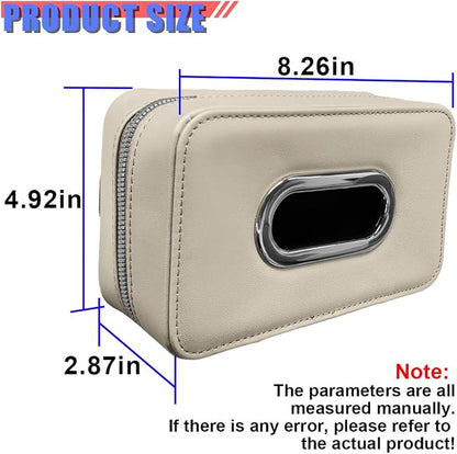 Craedli Car Tissue Holder, Leather Backseat Tissues Box Cover Rectangular Car Napkin Holder for 100-150 Tissues Organizer, Large Napkin Case Auto Headrest Hanging Mask Dispenser for SUV Sedan (Beige) - Image 2