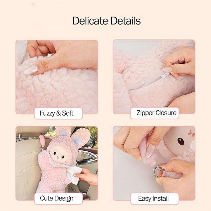Elephant Tissue Box Cover Plush Tissue Box Holder for Car, Home, Decorative Holder/Organizer for Bathroom Vanity Countertop, Nightstands, Office Desk-Bunny - Image 4