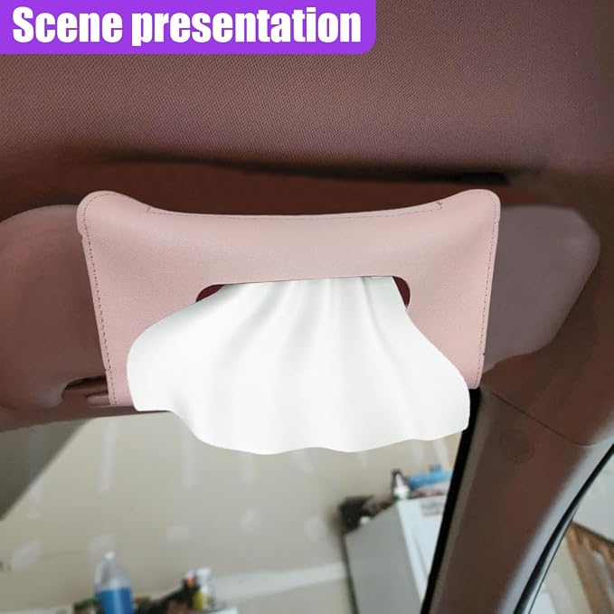 YoRise Car Sun Visor Tissue Holder, Soft Leather Automotive Hanging Napkin Storage Box, Rectangular Vehicle Interior Tissue Organizer Case for Car, SUV, Truck (Pink) - Image 6