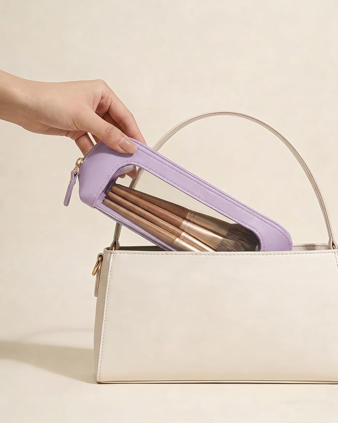 Cute Makeup Bag Travel Toiletry Bag for Women Small Cosmetic Bags Cute PVC Waterproof Makeup Pouch for Purse Makeup Brushes Bag Pencil Case Accessory Bag (Slim, Purple) - Image 3