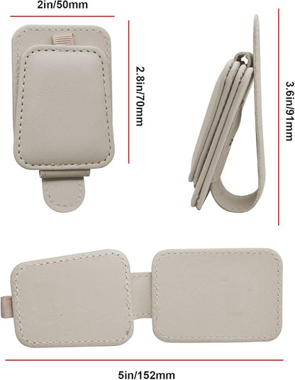 2 Pack Magnetic Leather Car Sunglass Holder, Beige | Leather Glasses Eyeglass Hanger Clip for Car, Sunglass Clip Glasses Holder for Car Visor - Image 2