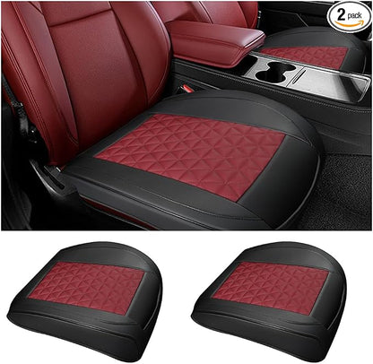 2PCS Leather Car Seat Cover, Front Bottom Seat Protector Pad, Red | Leather Vehicle Seat Cover, Full Surround Waterproof Seat Protector Cushion, Universal Fit, Auto Interior Accessories by Unknown