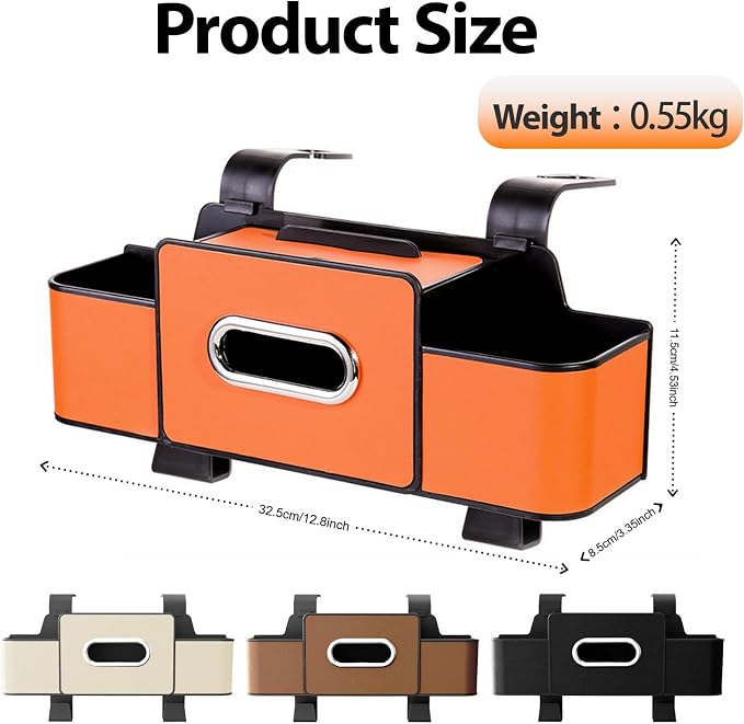 ZenChef Three-in-one Car Organizers and Storage, 2025 New Multi-function Car Tissue Holder, Multi-function Backseat Car Organizer with Cup Holder, Tissue Box, Hook (orange) - Image 2