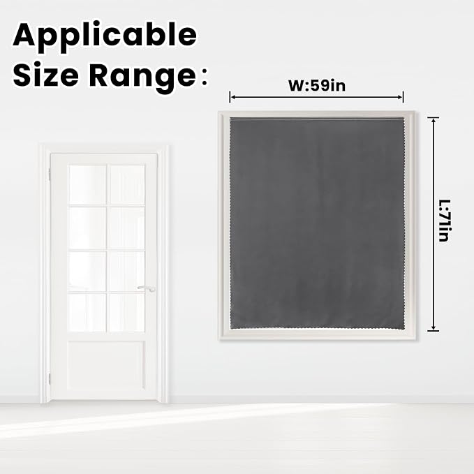 Magic Tape Stick On Curtains Window Shades Pull Down Blackout Window Cover Blackout Curtains for Bedroom No Drillng Self Adhesive Curtains No Rod Small Curtain, 59" W X 71" L, Grey, 1 Panel - Image 7