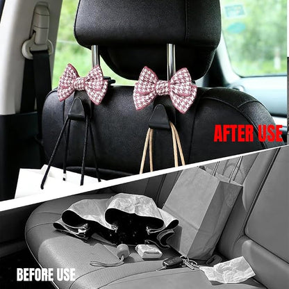 2PCS Car Seat Headrest Hooks, Car Purse Hook, Cute Bow Knot Vehicle Seatback Hanging Storage Organizer, Auto Seatback Decor Organizer Hanger for SUV Truck (Small Houndstooth/Pink) - Image 4