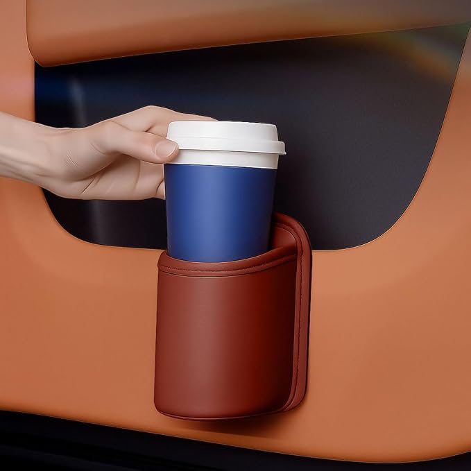 Leather Car Cup Holder, Hanging Automotive Back Seat Bottle Holders, Scratch-Resistant Vehicle Door Drink Holder, Clip-On Auto Organizer Accessories for Soda Cans, Coffee (Red) by Unknown
