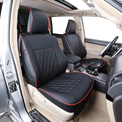 EKR Car Seat Covers Custom Fit for Toyota 4Runner(7 Seats) Full Set | for Toyota 4 Runner 2025-2026 Seat Covers for SUV,Airbag Compatible,Pet-resistant,Faux Leather(Black with Red Piping) by EKR