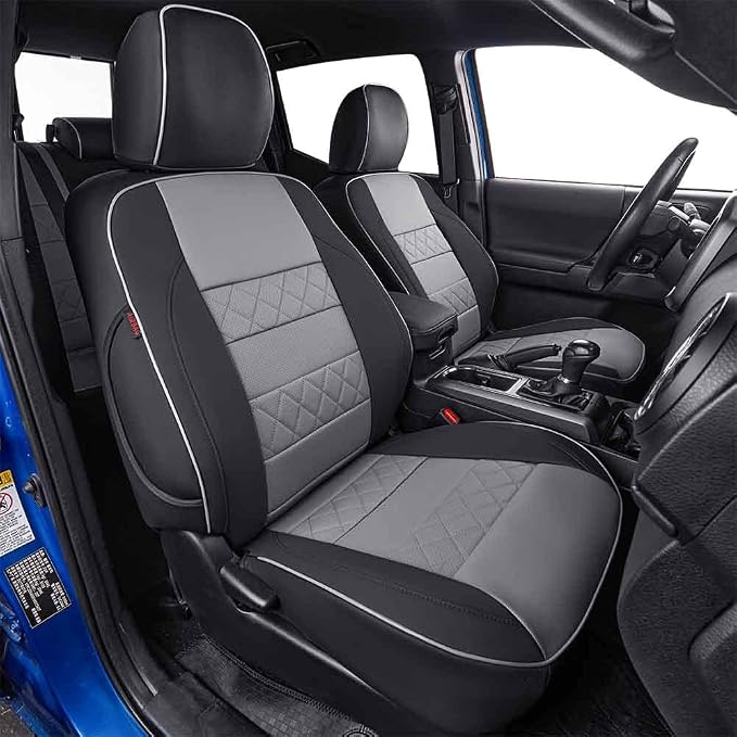 EKR Ranger Seat Covers Custom Fit for Ford Ranger (SuperCrew) XL/XLT 2024 2025,Leather Automotive Seat Covers & Accessories for Cars Full Set- Faux Leather (Black/Gray) by EKR