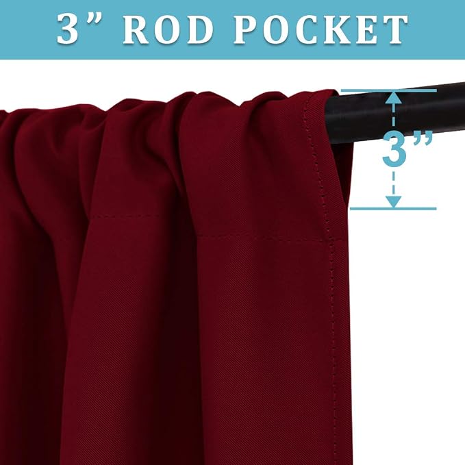 RYB HOME Extra Wide Blackout Curtains for Bedroom Living Room 63 inch Long | Thermal Insulated, Privacy, Drapes for Large Window, Triple-weave Fabric, For Better Sleep, W62 x L63, Burgundy Red, 2 Panels - Image 2