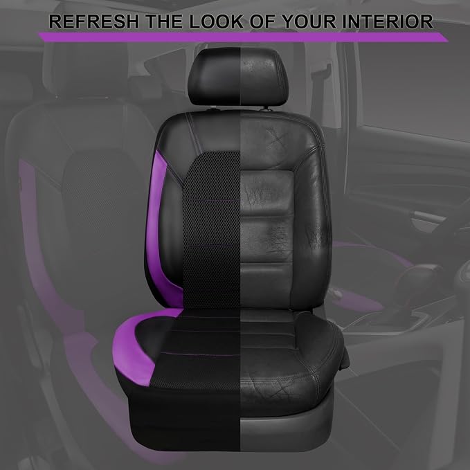 CAR PASS Leather Car Seat Covers Front Seats only, with Air Mesh Front Seat Covers Breathable, Cool Automotive Seat Covers 2 Pack, Universal Fit Most Cars,SUV,Truck,Van Airbag Compatible(Black Purple) - Image 5