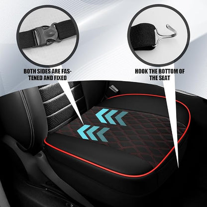 Leather Front Car Seat Covers, Car Bottom Seat Cover, Anti Slip Leather Auto Front Seat Cushion Cover with Storage Pocket, Waterproof Bottom Auto Seats Cushion Pad Mat for Vehicles (Black Red) - Image 5