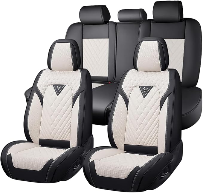 Fit for Toyota C-HR Seat Covers 2018-2022,Premium Leather, 360° Full Protection, Thick Padding & Memory Foam, Waterproof & Stain-Resistant Car Seat Cover Full Set (5 Seat,Cream White) by Unknown