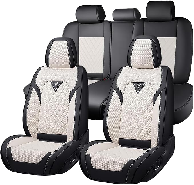 Fit for Toyota Crown Seat Covers 2023-2026,Premium Leather, 360° Full Protection, Thick Padding & Memory Foam, Waterproof & Stain-Resistant Car Seat Cover Full Set (5 Seat,Cream White) by Unknown