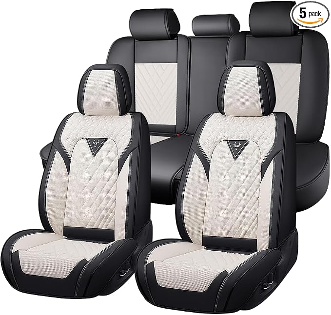 Fit for Toyota Highlander Seat Covers 2001-2026,Premium Leather, 360° Full Protection, Thick Padding & Memory Foam, Waterproof & Stain-Resistant Car Seat Cover Full Set (5 Seat,Cream White) by Unknown