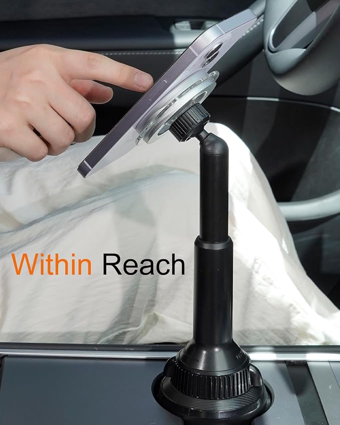 Phone Cup Holder for Car Mount for MagSafe, Quick Extension Long Arm | 360° Rotation, Fits 3"-4" Cup Holders - Stable & Secure for iPhone 12-17 Series, Not Charger - Image 4