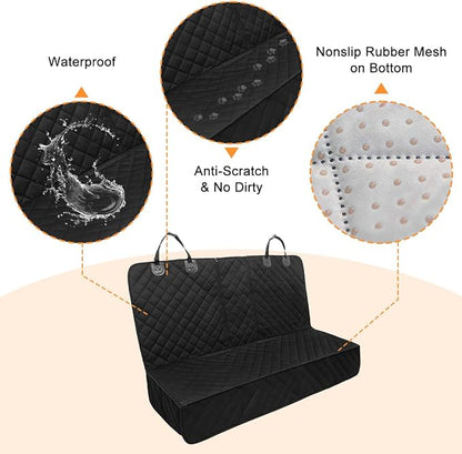 Oxford Dog Back Seat Cover with Side Flaps, Black Border | water-resistant surface, non-slip backing, headrest straps, belt openings, fits most rear seats, interior accessories - Image 3