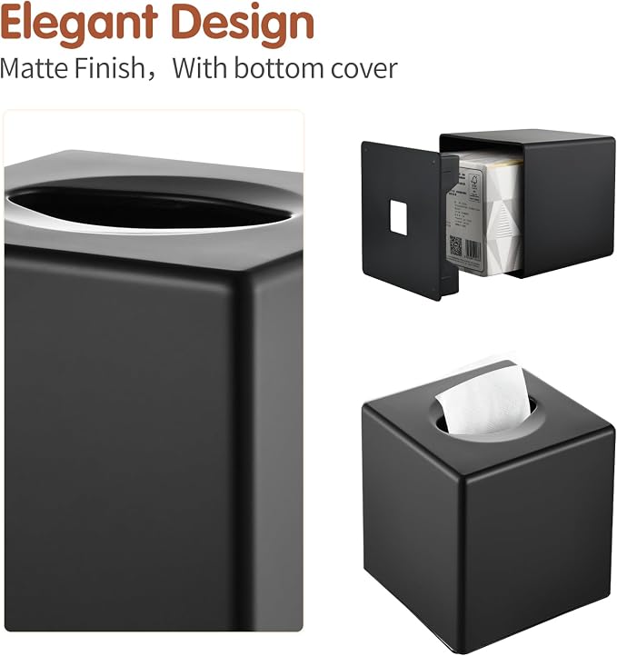 Y-in Hand Tissue Box Cover, Modern Decorative Square Facial Storage Tissue Box Holder, Home Accessories for Bathroom Vanity Countertops, Dressers, Night Stand, Parlors and Office - Matte Black - Image 5