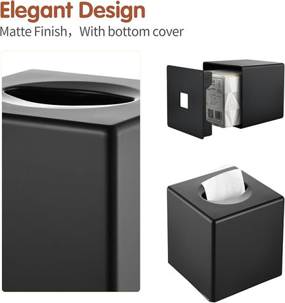 Y-in Hand Tissue Box Cover, Modern Decorative Square Facial Storage Tissue Box Holder, Home Accessories for Bathroom Vanity Countertops, Dressers, Night Stand, Parlors and Office - Matte Black - Image 5