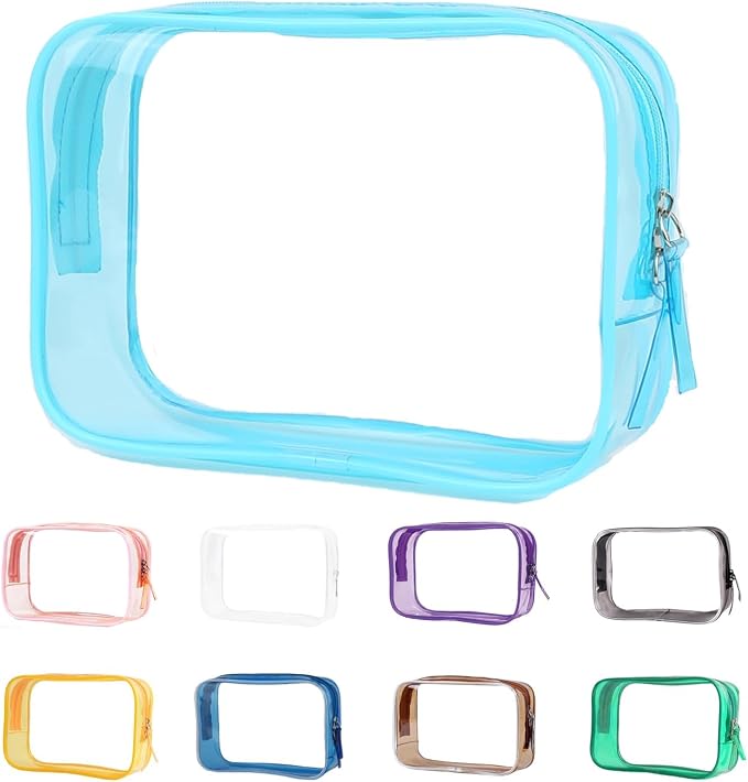 Buminee Clear Pouch, Makeup Bag, 6.6"" x2.3 x4.7 TSA Approved Toiletry Bag, Clear Travel Bags for Toiletries, Cosmetic Bag for Women-1 Pack Sky Blue by Buminee