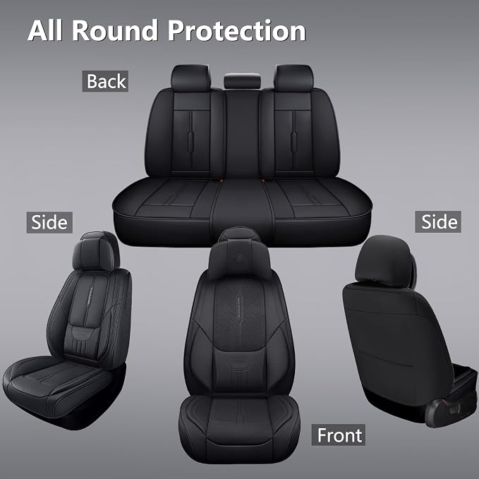 Universal Fit Premium Black Leather 5-Seats Car Seat Covers | Waterproof full-set seat protector for Cars,SUVs,Trucks,airbag-safe,wipe-clean,10-min install,all-season car seat cushion. - Image 6