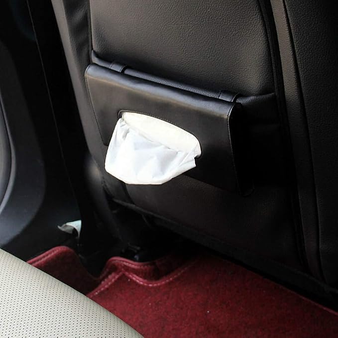 Car Tissue Holder for Sun Visor, PU Leather Napkin Case Box Black | Car accessories keep interior tidy, travel-friendly, installs on car visors fast, quick reload, fits sedans trucks SUVs - Image 4