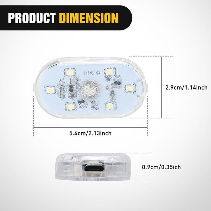 Nilight 2 PCS White Color Wireless Magnetic LED Interior Lights | USB Rechargeable Universal Mini Sticky Footwell Ambient Atmosphere Reading Lamp with Touch Sensor, Portable Night Lighting - Image 2