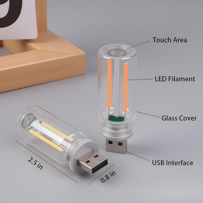 2Pcs Car USB Lights, Plug-in Retro Car Ambient Lighting Kit Dimmable, Red | Touch Adjustment Light, Portable Mini Glass Bottle LED Bulb Nightlights for Car Bedroom Hallway Camping Holiday Decoration - Image 5