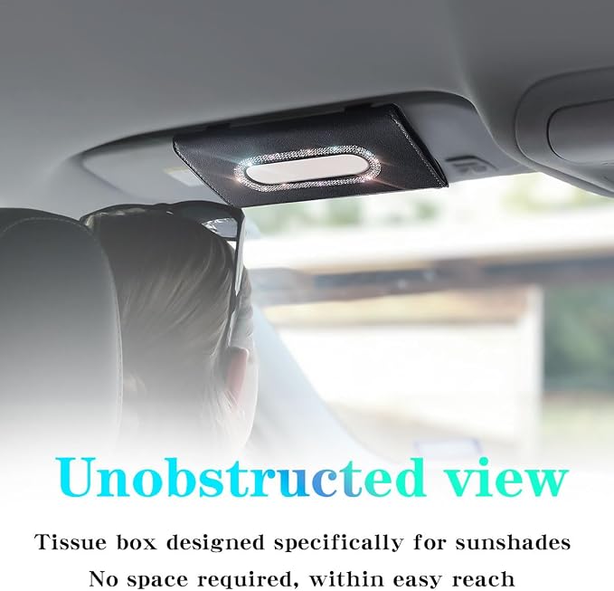 Bling Car Visor Tissue Holder, Diamond Mask Holder, PU Leather Tissue Box Holder, Wipes Case, Sun Visor Napkin Holder (Black) - Image 5