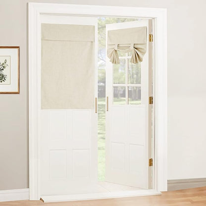 RYB HOME Natural Linen Textured French Door Window Curtains 100% Blackout | Self Adhesive, Thermal Insulated Privacy Energy Saving, Shades for Nursery Office Patio Glass Door, W26 x L40, 1 Panel by RYBHOME