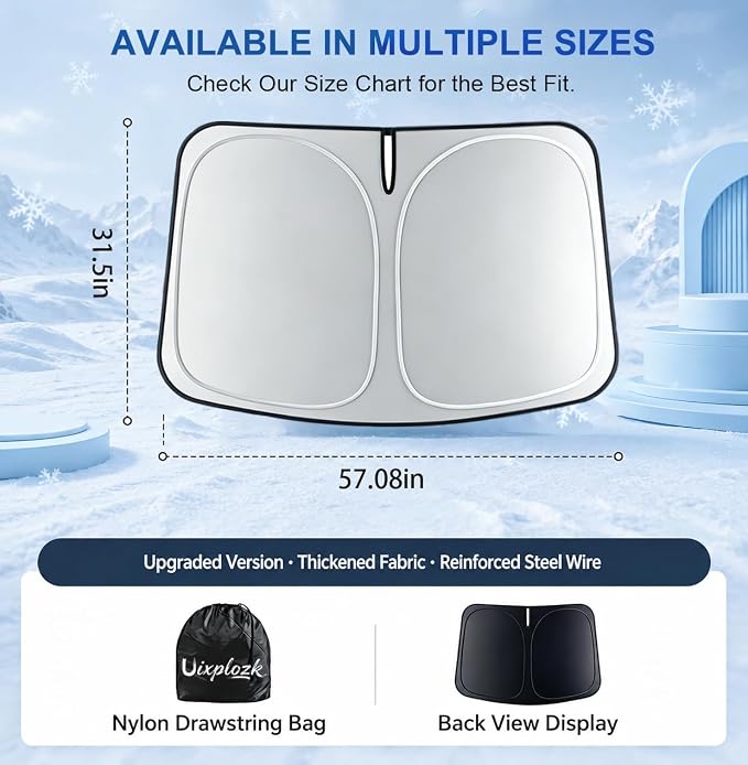 2026 New Upgrade Car Windshield Sun Shade Umbrella 300T Oxford | 57.08x31.5 Inch Fits Sedan SUV Truck Blocks UV & heat scratch resistant foldable with storage pouch protects dashboard - Image 5