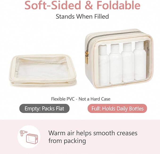 Clear Makeup Bag Foldable - TSA Approved Toiletry Bag for Travel | Metal Zipper, Reinforced Seam, Water Resistant, Medium for Carry-on, Large for Checked Luggage, for Car Storage Organizer - Image 5