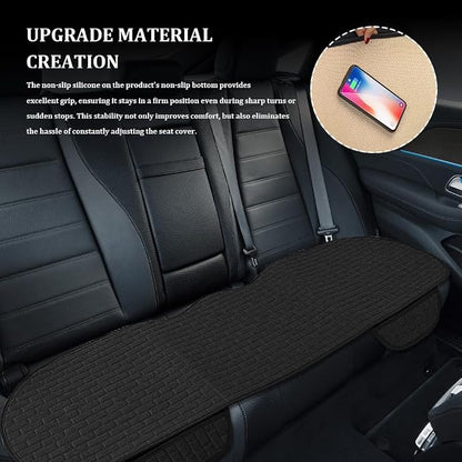Linen Car Back Seat Cover, Car Seat Bottom Covers Protectors, Anti-Slip Automotive Long Rear Seat Protectors with Storage Pocket, Seats Back Protector for Most Vehicles (Rear Seat/Black) - Image 3